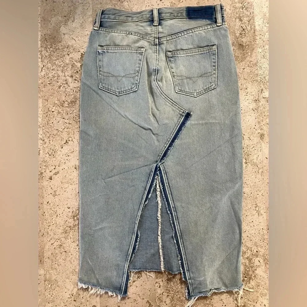 NWT Polo Ralph Lauren Midi Med Wash Cotton Distressed Denim Jean Skirt (25) - Picture 3 of 8